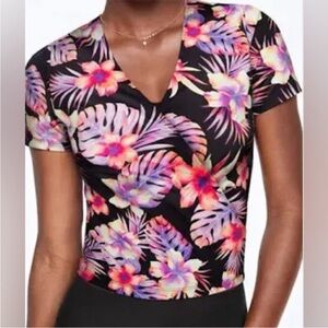 PINK Victoria's Secret Black Floral Short Sleeve Top